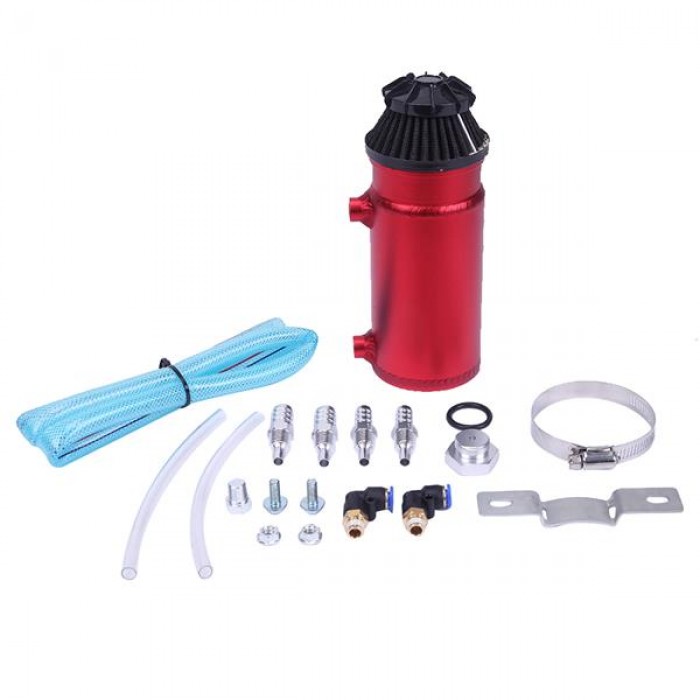 140mL Round Oil Catch Tank Double hole Oil Catch Tank with Air Filter Red